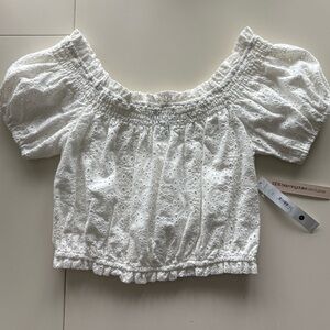Bloomingdale's White Eyelet Off-Shoulder Blouse